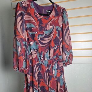 Jessica Howard Petite Floral Dress Size 14P 3/4 Sleeve Belted Fit & Flare